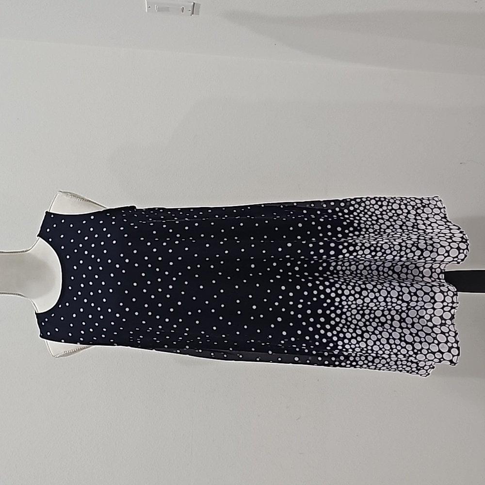 Studio One  Navy Blue White Polka Dot Sheer Sleeveless Dress Size 12